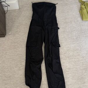 Zara Black Strapless Cargo Jumpsuit